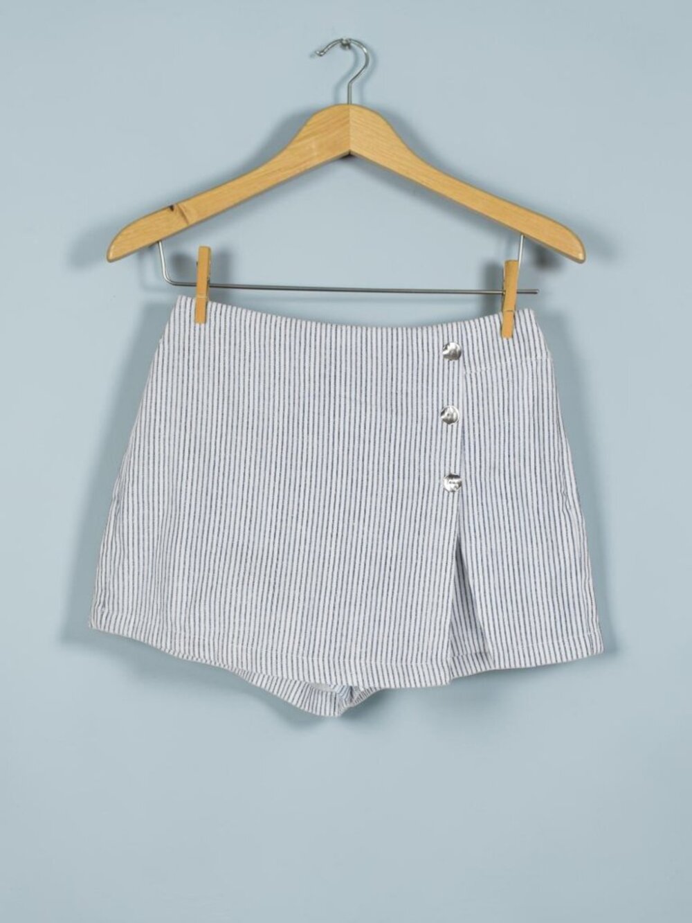 ZARA STRIPED BLUE METALLIC HIGH-WAISTED SKORT